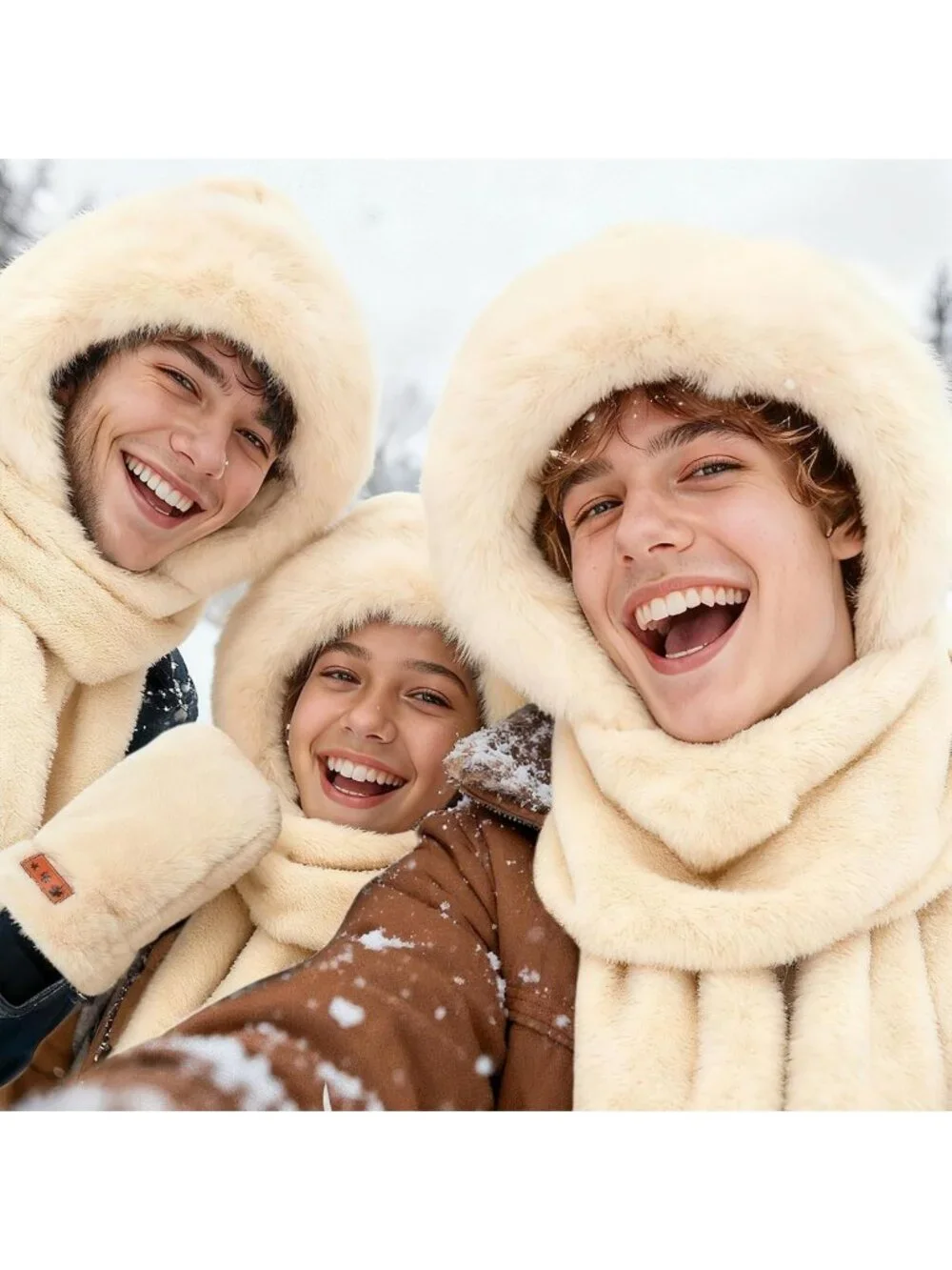 Cozy 3-in-1 Hooded Scarf Set for Women | Thick Faux Fur Winter Hat, Scarf